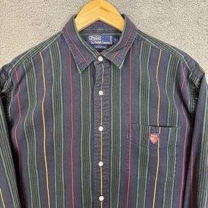 Polo Ralph Lauren Shirt Mens L Blue Striped Long Sleeve Button Up Cotton Classic